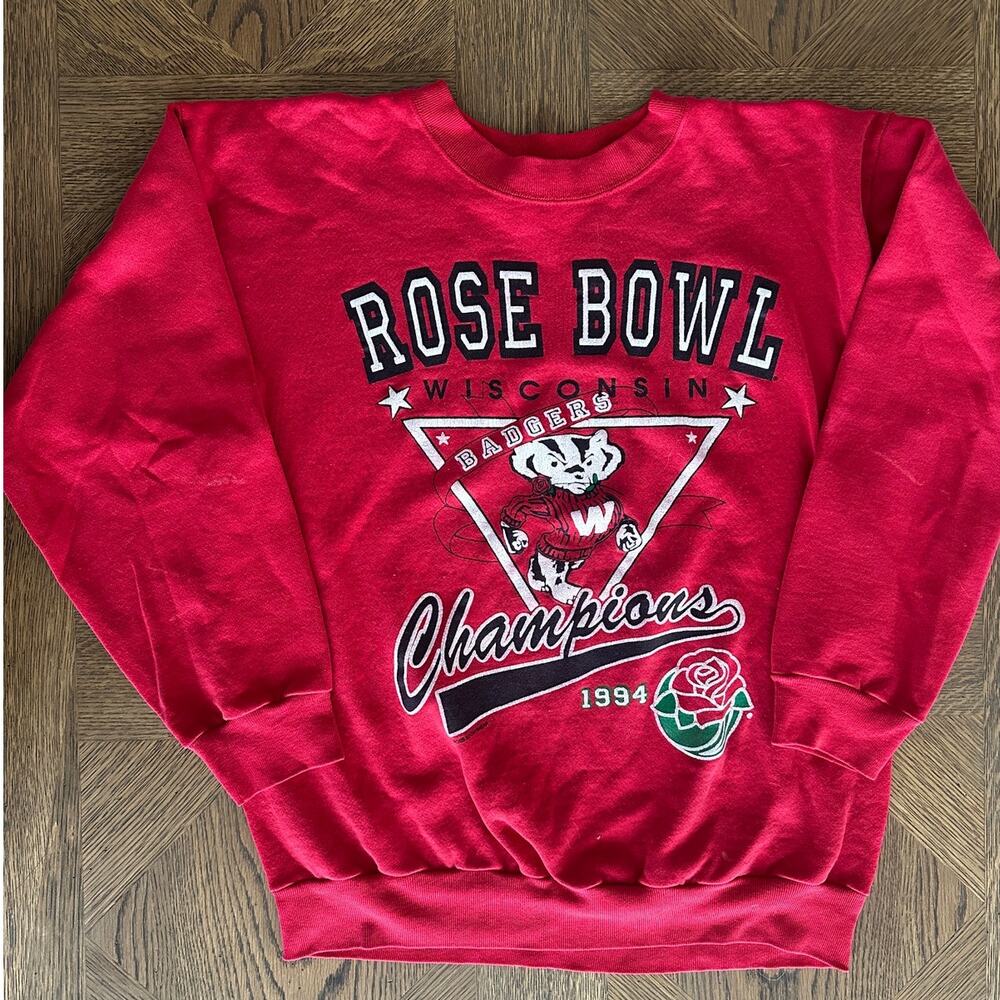 Vintage 90s Wisconsin Badgers Rose Bowl Crewneck Sweatshirt XL Red Tultex 1994